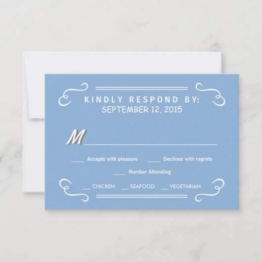 Eat Drink & RSVP Sky Blue Rustic Wedding Reply Kaartje (Voorkant)