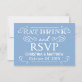Eat Drink & RSVP Sky Blue Rustic Wedding Reply Kaartje (Achterkant)