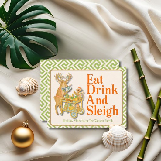 Eat Drink Sleigh Tropical Christmas Chinoiserie Feestdagenkaart