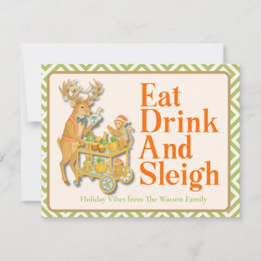 Eat Drink Sleigh Tropical Christmas Chinoiserie Feestdagenkaart (Voorkant)