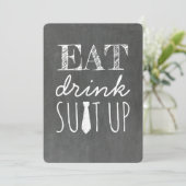 Eat Drink Suit Up Funny Groomsman Kaart (Staand voorkant)