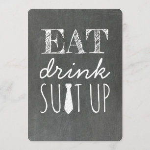 Eat Drink Suit Up Funny Groomsman Kaart