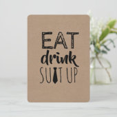 Eat Drink Suit Up Funny Groomsman Kaart (Staand voorkant)