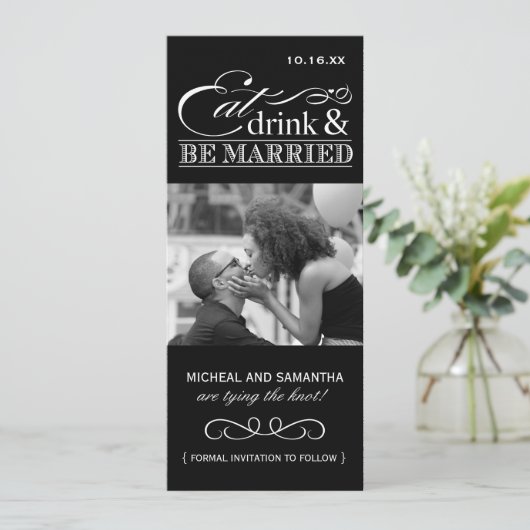 Eat, Drink & trouwen - Foto opslaan Datum Save The Date (Staand voorkant)