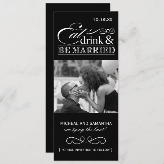 Eat, Drink & trouwen - Foto opslaan Datum Save The Date (Voorkant / Achterkant)