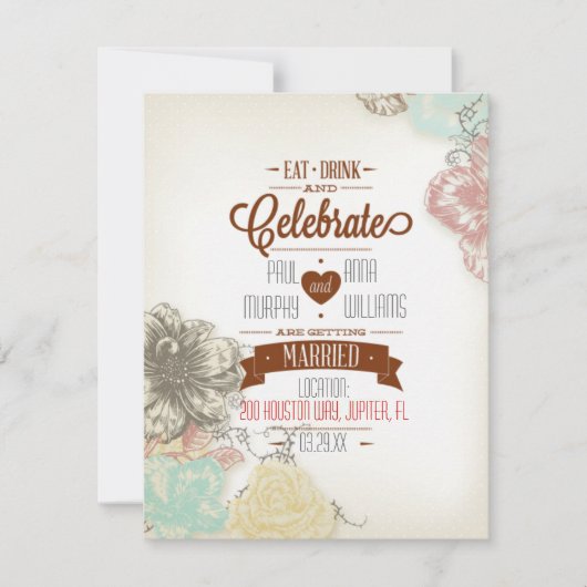 Eat Drink Vieren IV Huwelijksuitnodiging Kaart (Voorkant)