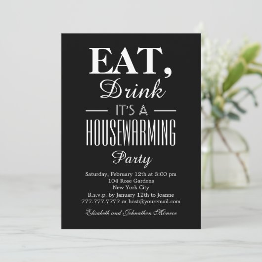 Eat Drink, Vintage Poster, Housewarming Invite Kaart (Staand voorkant)