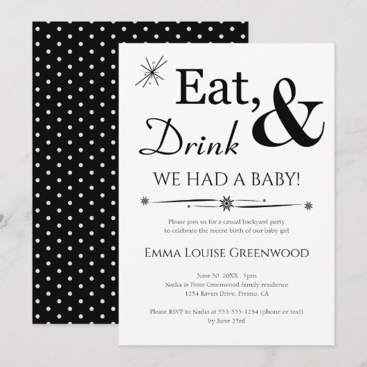 Eat Drink We hadden een Baby Casual Partij Kaart (Voorkant / Achterkant)