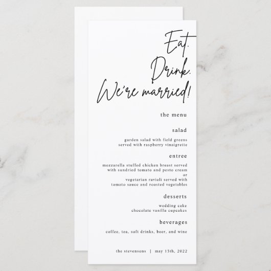 Eat, Drink, we zijn het huwelijksmenu Menu (Voorkant / Achterkant)