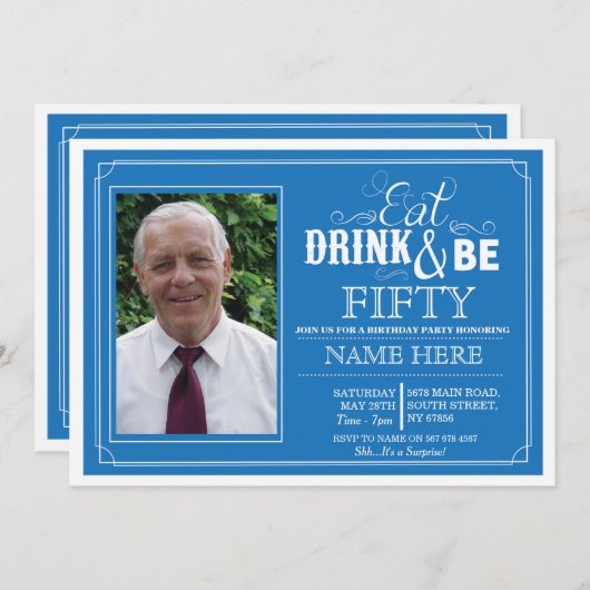 Eat Drink & wees 50 of om het even welke Leeftijd  Kaart (Voorkant / Achterkant)