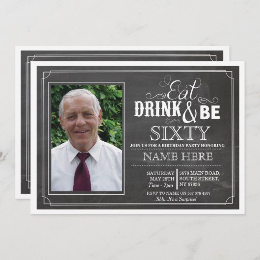 Eat Drink & wees 60 of om het even welke Leeftijd  Kaart (Voorkant / Achterkant)