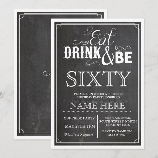 Eat Drink & wees 60 of om het even welke Leeftijd Kaart (Voorkant / Achterkant)