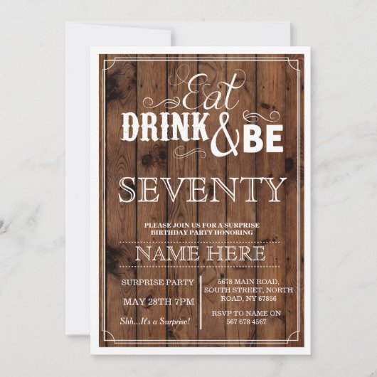 Eat Drink & wees 70 of om het even welke Leeftijd Kaart (Voorkant)