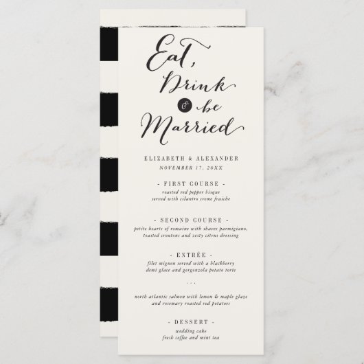 Eat Drink & wees getrouwd Trendy Script Weddenscha Menu (Voorkant / Achterkant)