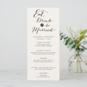 Eat Drink & wees getrouwd Trendy Script Weddenscha Menu (Staand voorkant)