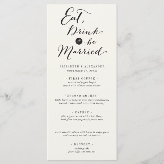 Eat Drink & wees getrouwd Trendy Script Weddenscha Menu (Voorkant)