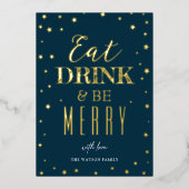 'Eat, Drink & wees lekker kerstgoud' Folie Feestdagenkaart (Voorkant)