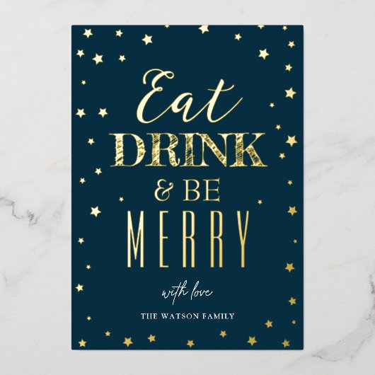 'Eat, Drink & wees lekker kerstgoud' Folie Feestdagenkaart (Voorkant)