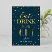 'Eat, Drink & wees lekker kerstgoud' Folie Feestdagenkaart (Staand Voorkant)