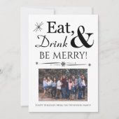 Eat Drink Wees Merry Retro Black White Kerstmis Kaart (Voorkant)