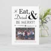 Eat Drink Wees Merry Retro Black White Kerstmis Kaart (Staand voorkant)