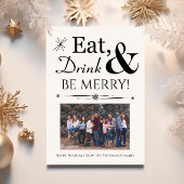 Eat Drink Wees Merry Retro Black White Kerstmis Kaart