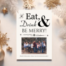 Eat Drink Wees Merry Retro Black White Kerstmis