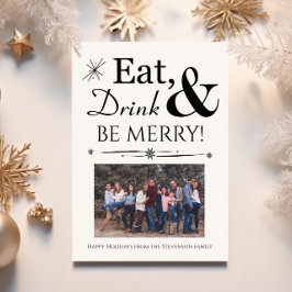 Eat Drink Wees Merry Retro Black White Kerstmis Kaart