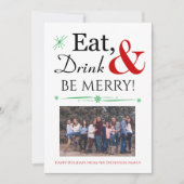 Eat Drink Wees Merry Retro Red Green Kerstfoto Kaart (Voorkant)
