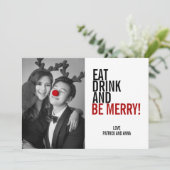 Eat Drink & Wees prettige kerstfeestdag fotokaart Feestdagenkaart (Staand voorkant)