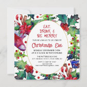 Eat Drink & Wees vrolijk kerstfeest Eve Floral Kaart (Voorkant)