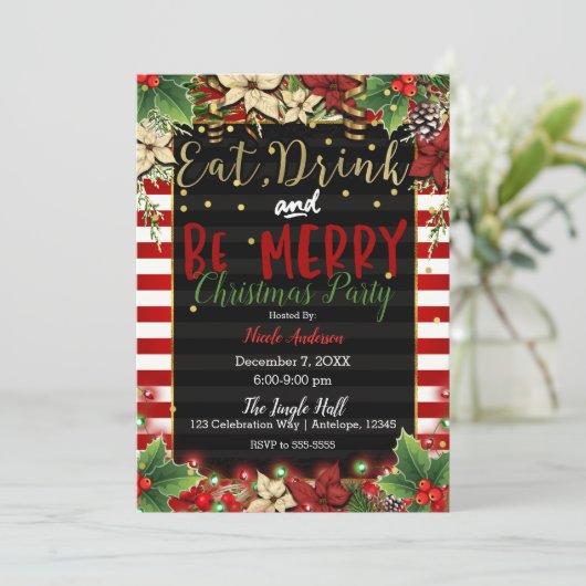 Eat Drink & Wees vrolijk kerstfeest Kaart (Staand voorkant)