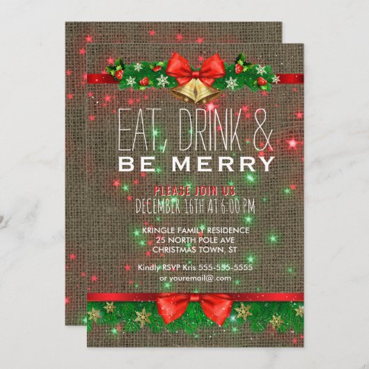 Eat Drink Wees vrolijk kerstfeest Rustige feestdag Kaart (Voorkant / Achterkant)