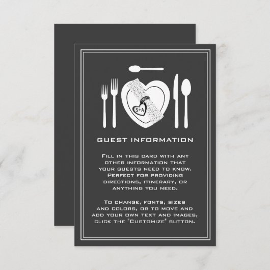 Eat Drink & Word huwelijksbruidskaart Informatiekaartje (Voorkant / Achterkant)