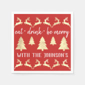 Eat Drink zijn Merry White Gold Reindeers Red Whit Servet (Voorkant)