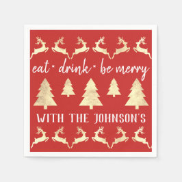 Eat Drink zijn Merry White Gold Reindeers Red Whit Servet