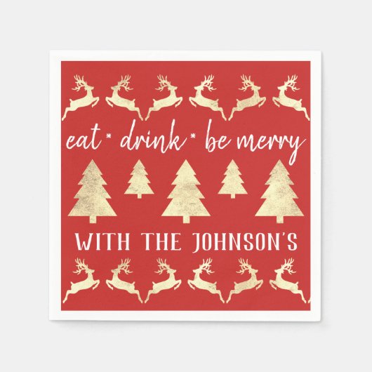 Eat Drink zijn Merry White Gold Reindeers Red Whit Servet (Voorkant)