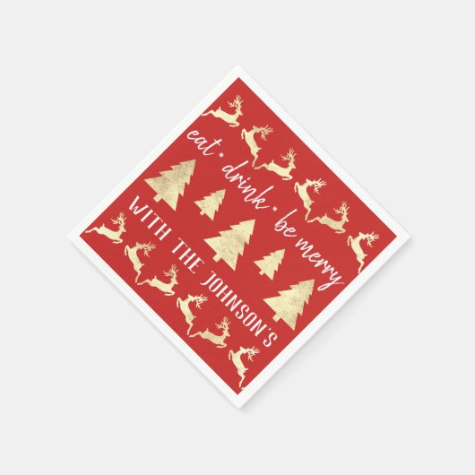 Eat Drink zijn Merry White Gold Reindeers Red Whit Servet (Hoek)