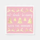 Eat Drink zijn Merry White Gold Reindeers Roze Whi Servet (Voorkant)