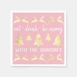 Eat Drink zijn Merry White Gold Reindeers Roze Whi Servet