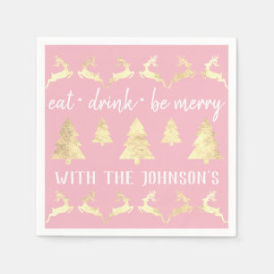 Eat Drink zijn Merry White Gold Reindeers Roze Whi Servet