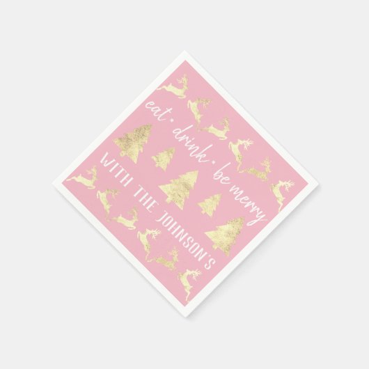 Eat Drink zijn Merry White Gold Reindeers Roze Whi Servet (Hoek)