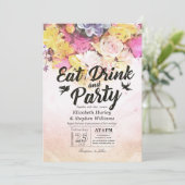 EAT Drinken & Feest Moderne Waterverf Bloem Bruilo Kaart (Staand voorkant)