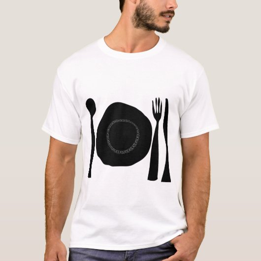 Eat Eat Black and White Bord and Utensihic T-shirt (Voorkant)