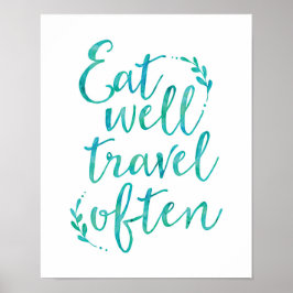 Eat goed reizen vaak typografie blauw citaat poste poster