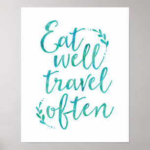 Eat goed reizen vaak typografie blauw citaat poste poster