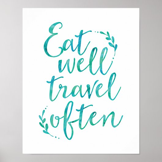 Eat goed reizen vaak typografie blauw citaat poste poster (Voorkant)