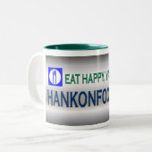Eat Happy Y'all-HankOnFood.com Coffee Mok! Tweekleurige Koffiemok (Voorkant links)