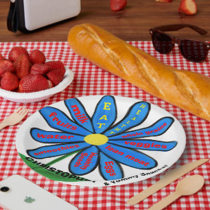 Eat Healthy Blue Daisy Floral Kinder NAME Papieren Bordje