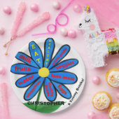 Eat Healthy Blue Daisy Floral Kinder NAME Papieren Bordje (Feest)